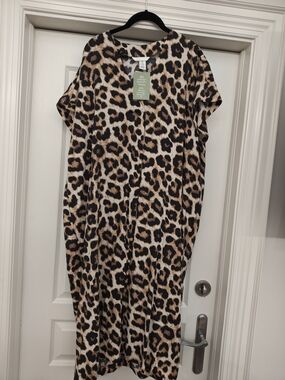 H&M Leopard Print Maxi Dress in Black, Brown, Cream